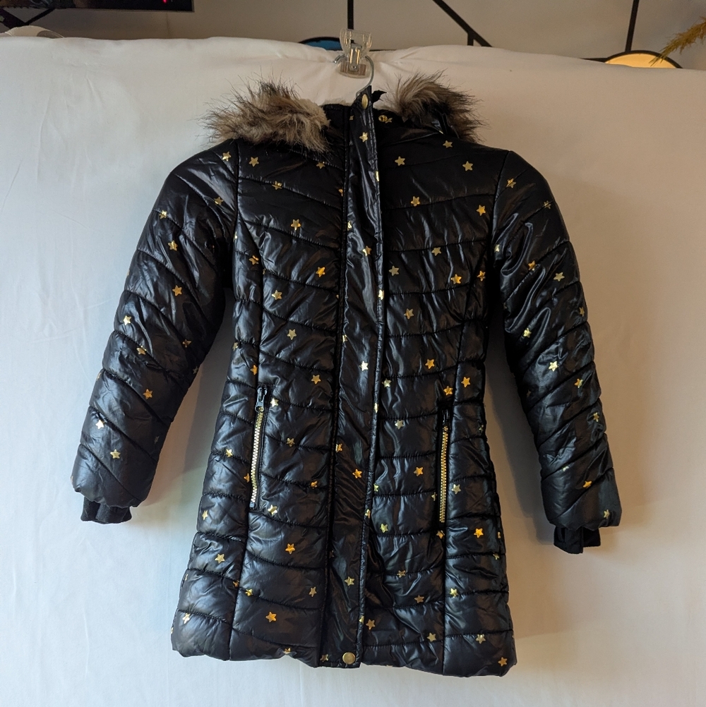 Cat & Jack Black Puffer Coat with Gold Stars T2 356